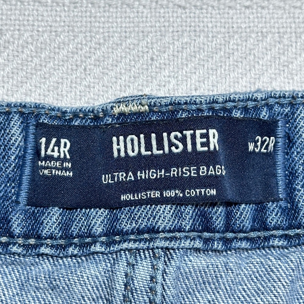 Hollister Ultra High-Rise Baggy Jeans Womens 14R 32R Distressed Medium Wash - Picture 3 of 13